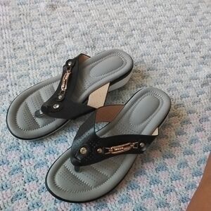 Chic Black Women's Sandals with Gold Details